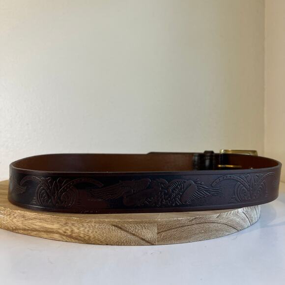 Wrangler Brown Genuine Leather Eagle Tooled Western Belt Unisex Size Large - Picture 2 of 11